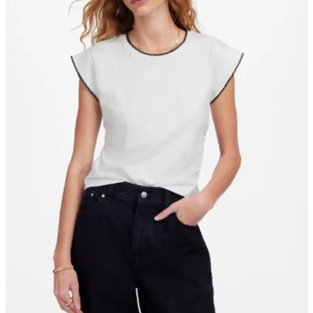 Madewell Women's Side Cinch Crewneck Stitching Detail White Tee Top XS New - Picture 1 of 9
